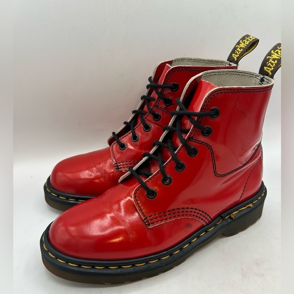 Rare Vintage Made in England Dr. Martens Red Patent Leather Boots 6 EYE Size 7 - Picture 10 of 14